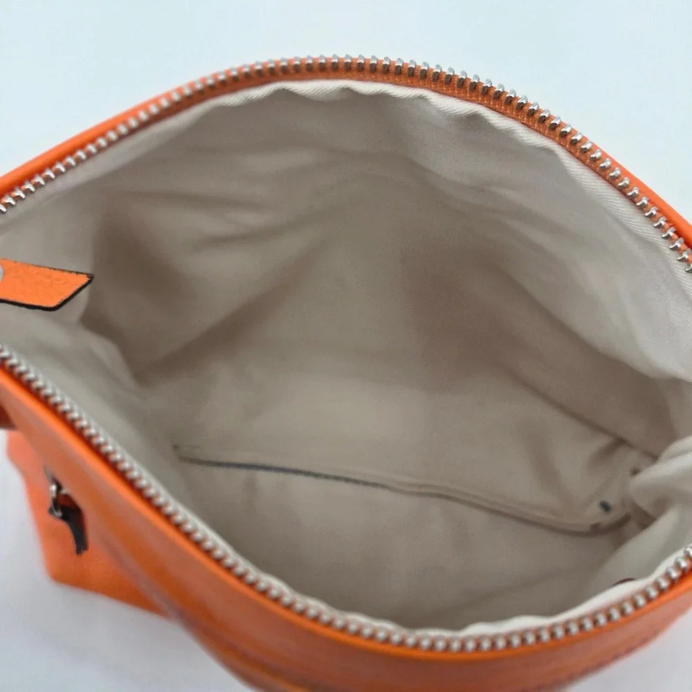 Gioia Chiara Firenze Orange Leather Zip Crossbody Bag Clutch NWT No Strap Italy
